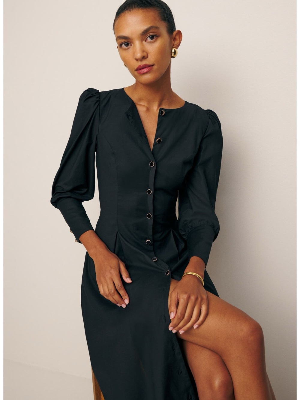 Reformation Black Button-Front Maxi Dress with Front Slit - Picture 2 of 7